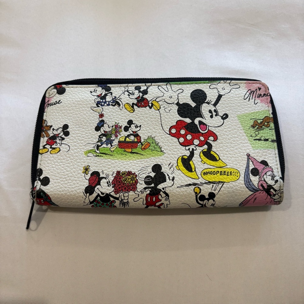 Disney White Minnie & Mickey‎ Print Zip Around Wallet